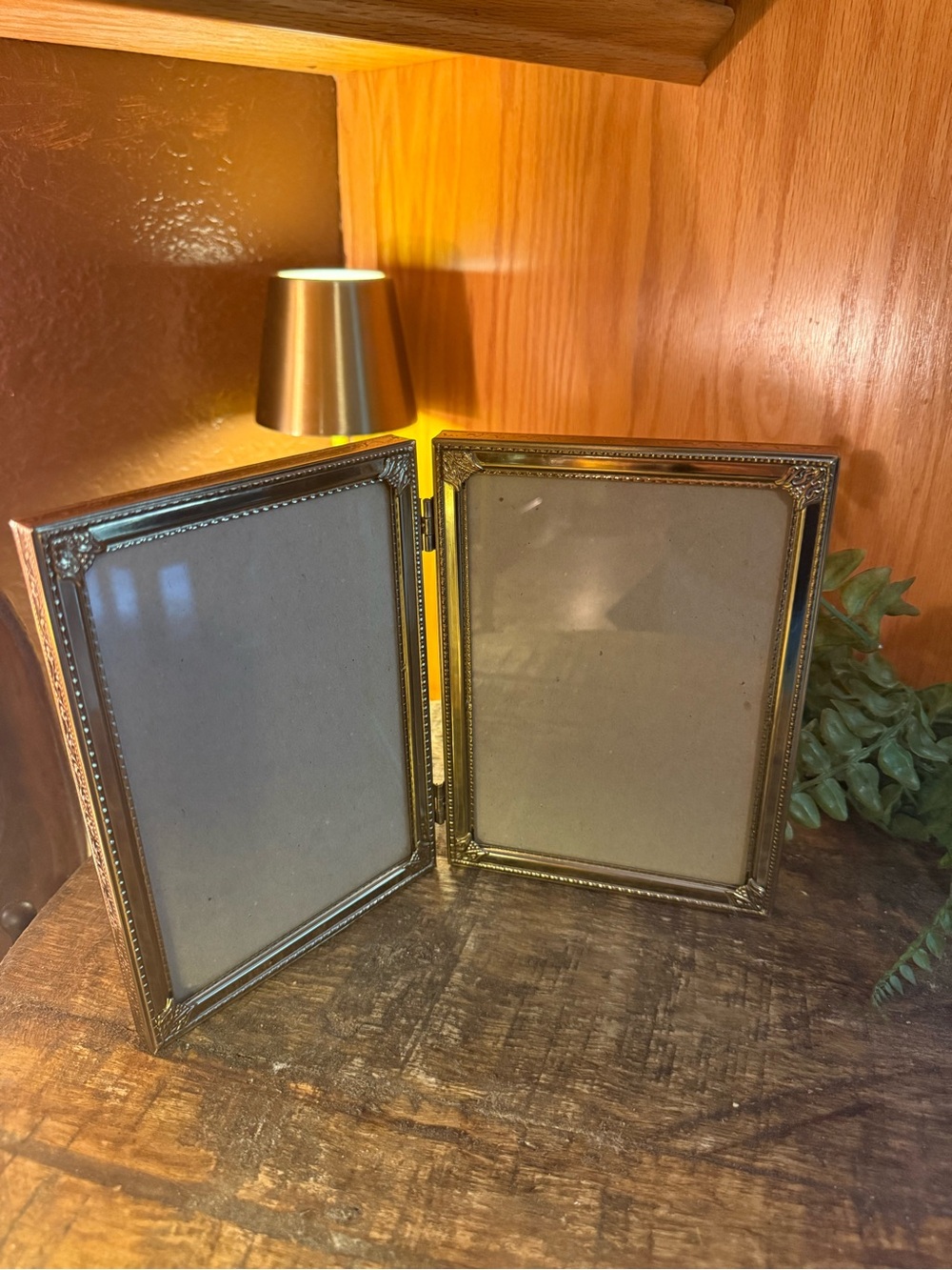 Late 1960s Bi-Fold Brass Two Picture Frame Hollywood Regency Rococo Baroque 5x7s